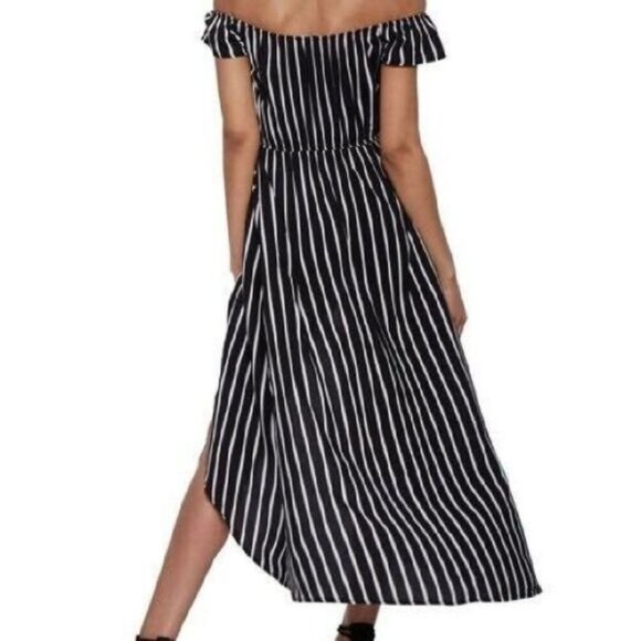 Ambiance Women's Striped Off the‎ Shoulder Maxi Romper Wrap Dress - Picture 3 of 7